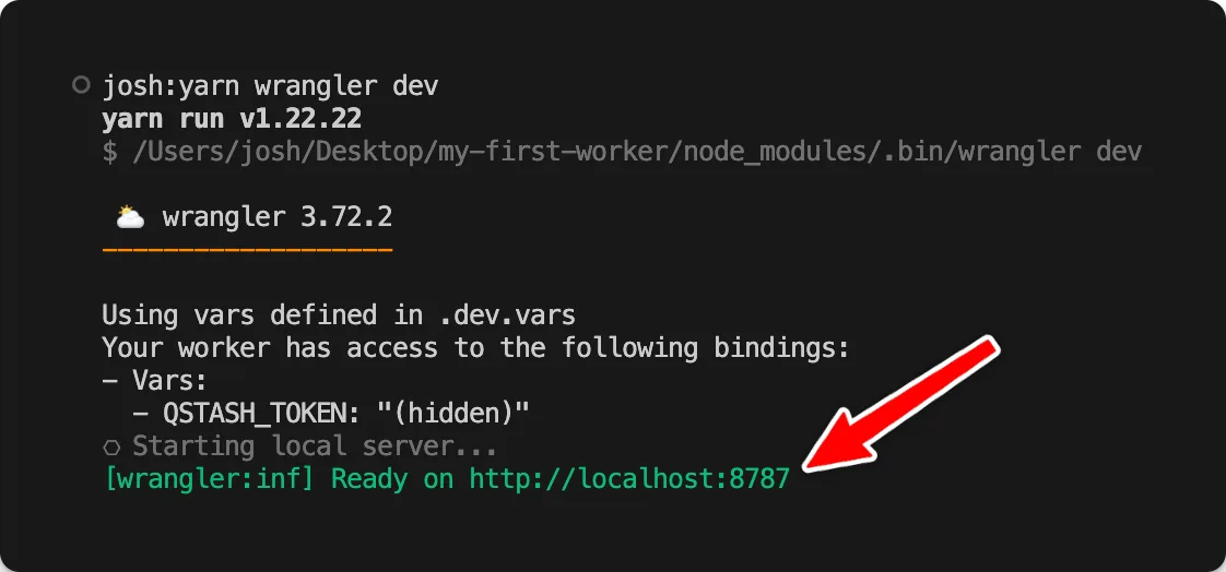 Local Cloudflare Worker started with Wrangler