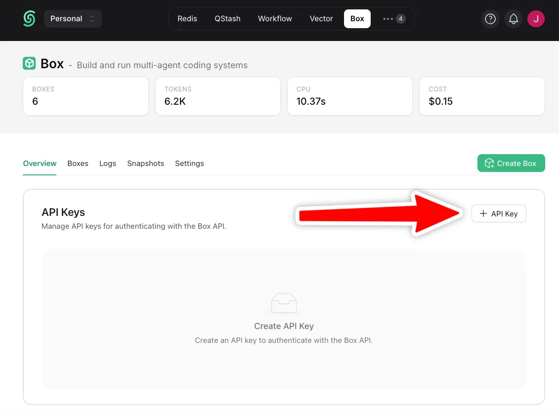 Create a Box API key in the Upstash Console