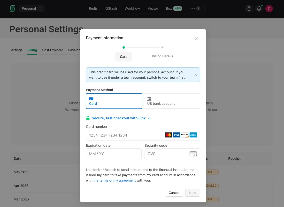 Add a Payment Method: Credit card form
