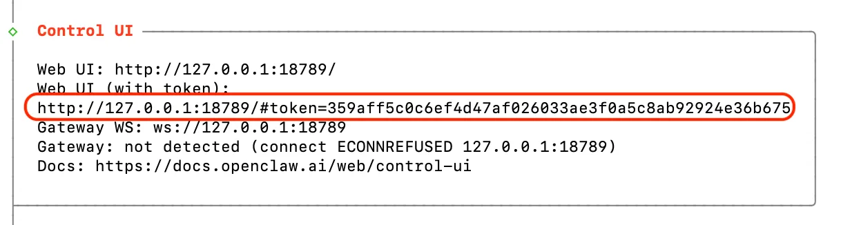 OpenClaw control UI connection details