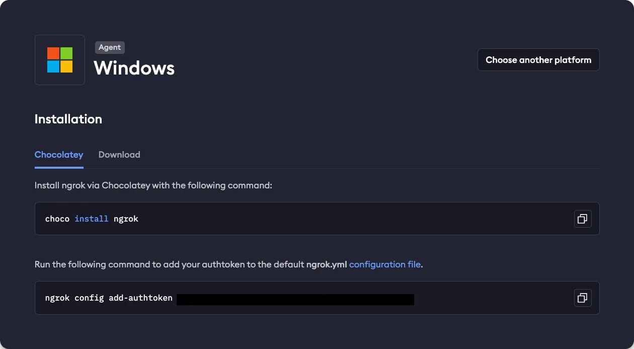 Configure an ngrok tunnel on Windows
