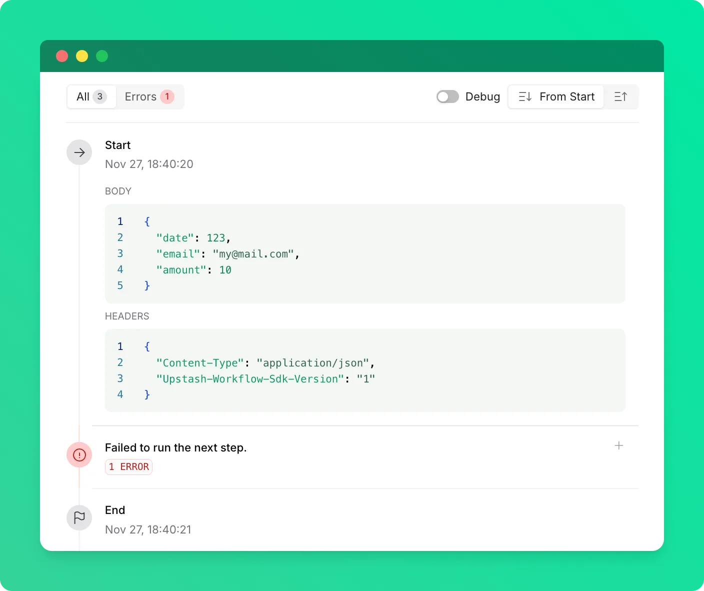 Log for a request to a non-Workflow endpoint