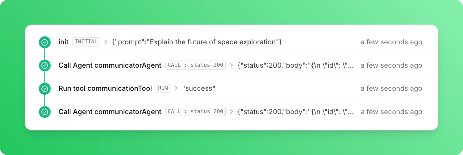 First agent workflow run logs