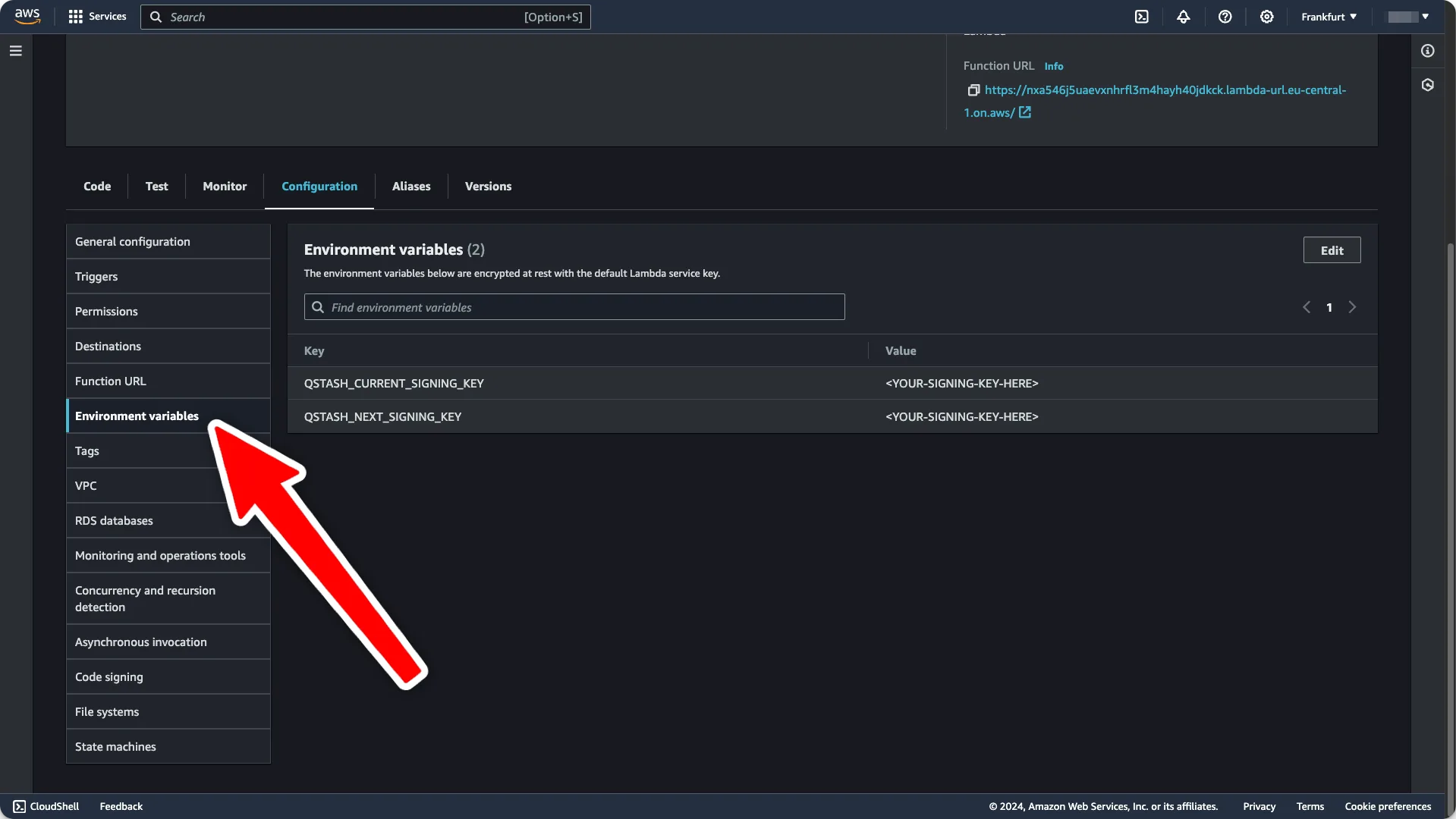 QStash environment variables for the Lambda function