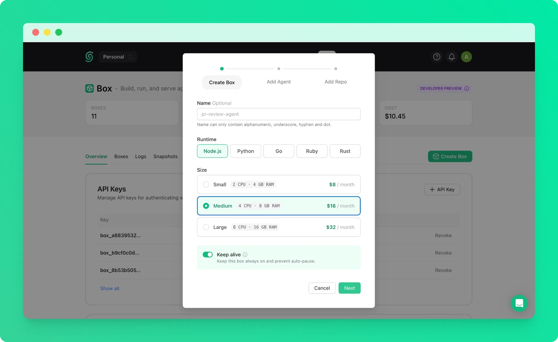 Create a Box for Hermes