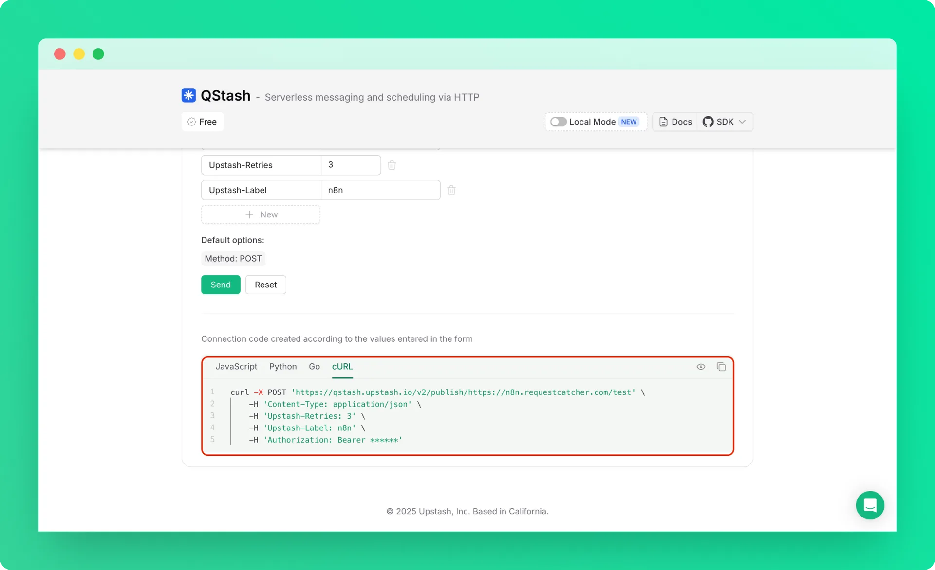 n8n with QStash: QStash curl
