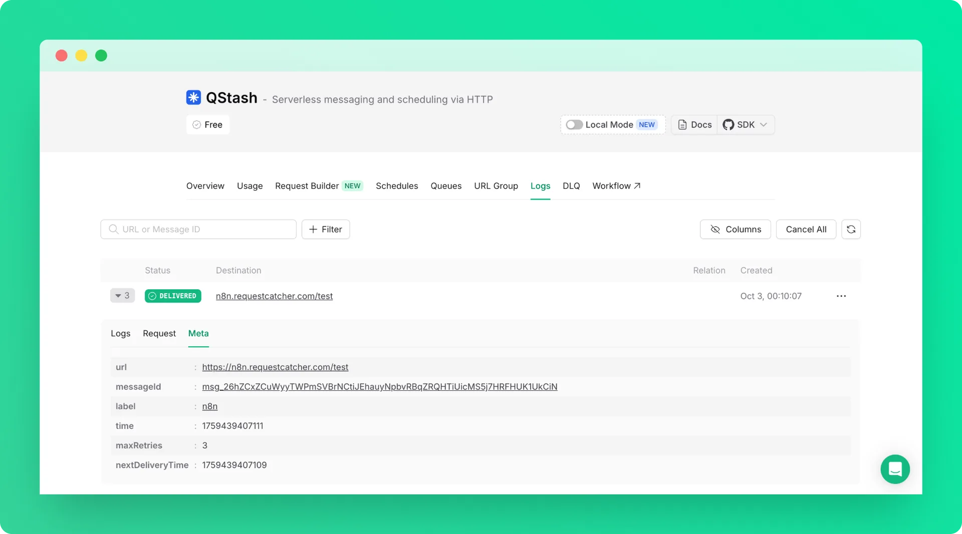 n8n with QStash: QStash logs