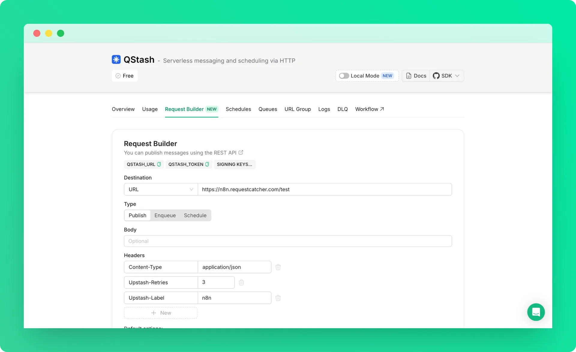 n8n with QStash: QStash request builder