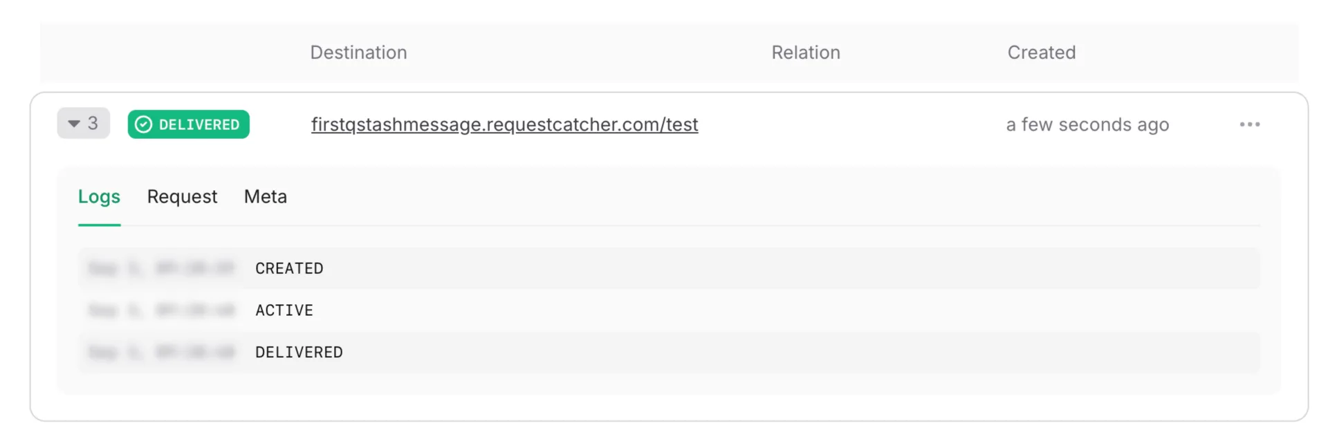 QStash message log in the Upstash Console