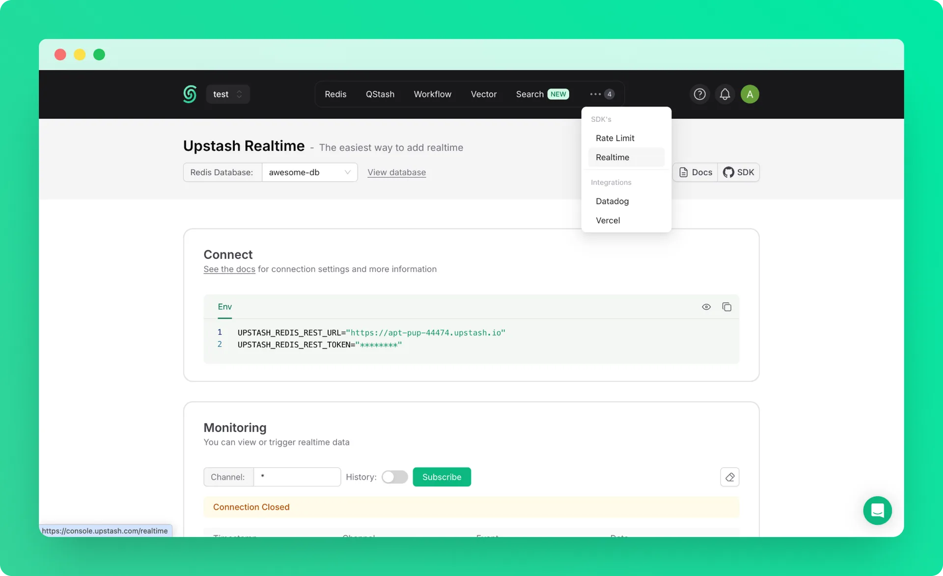 Realtime database metrics in the Upstash Console