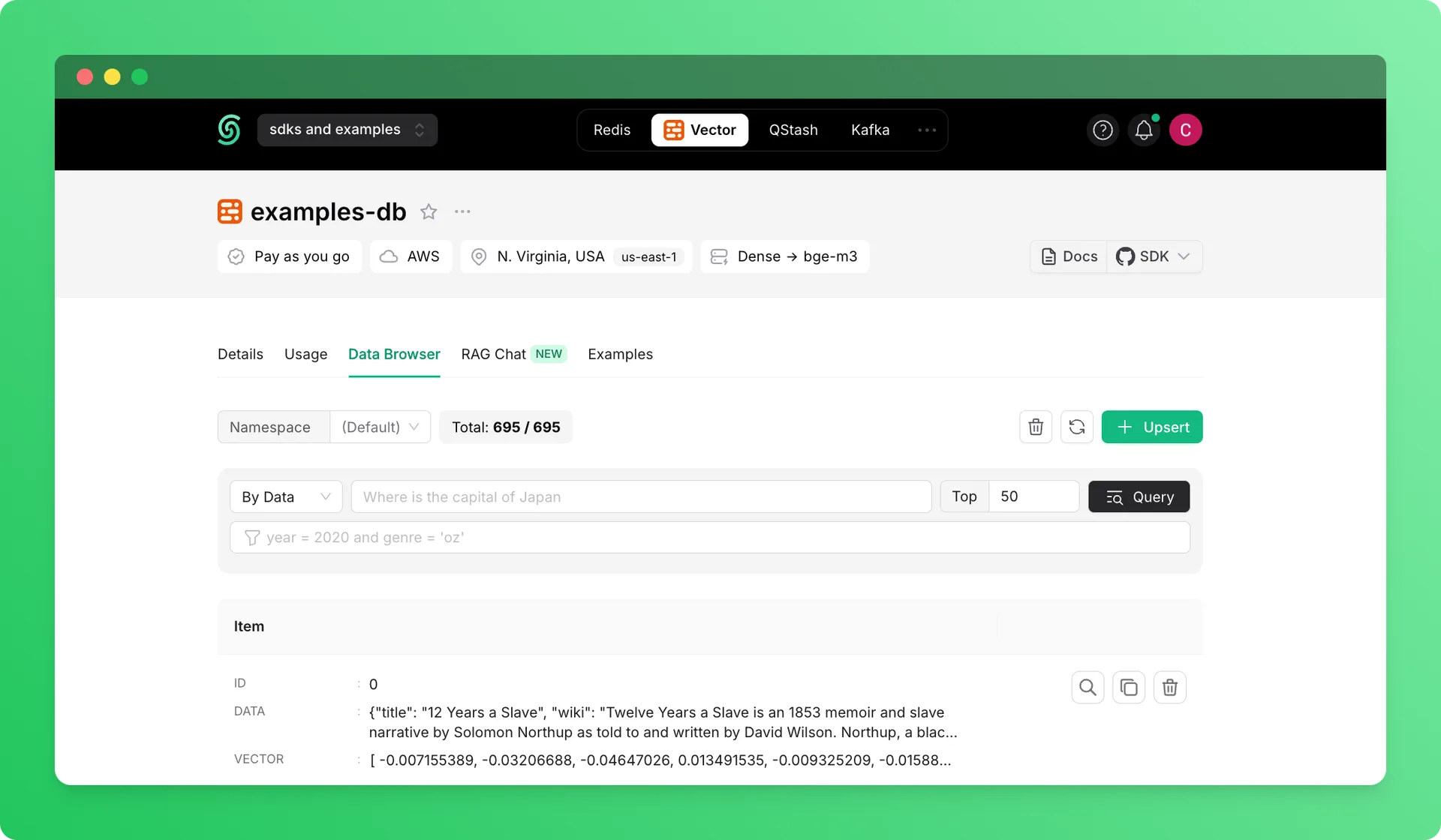 Vector index data browser