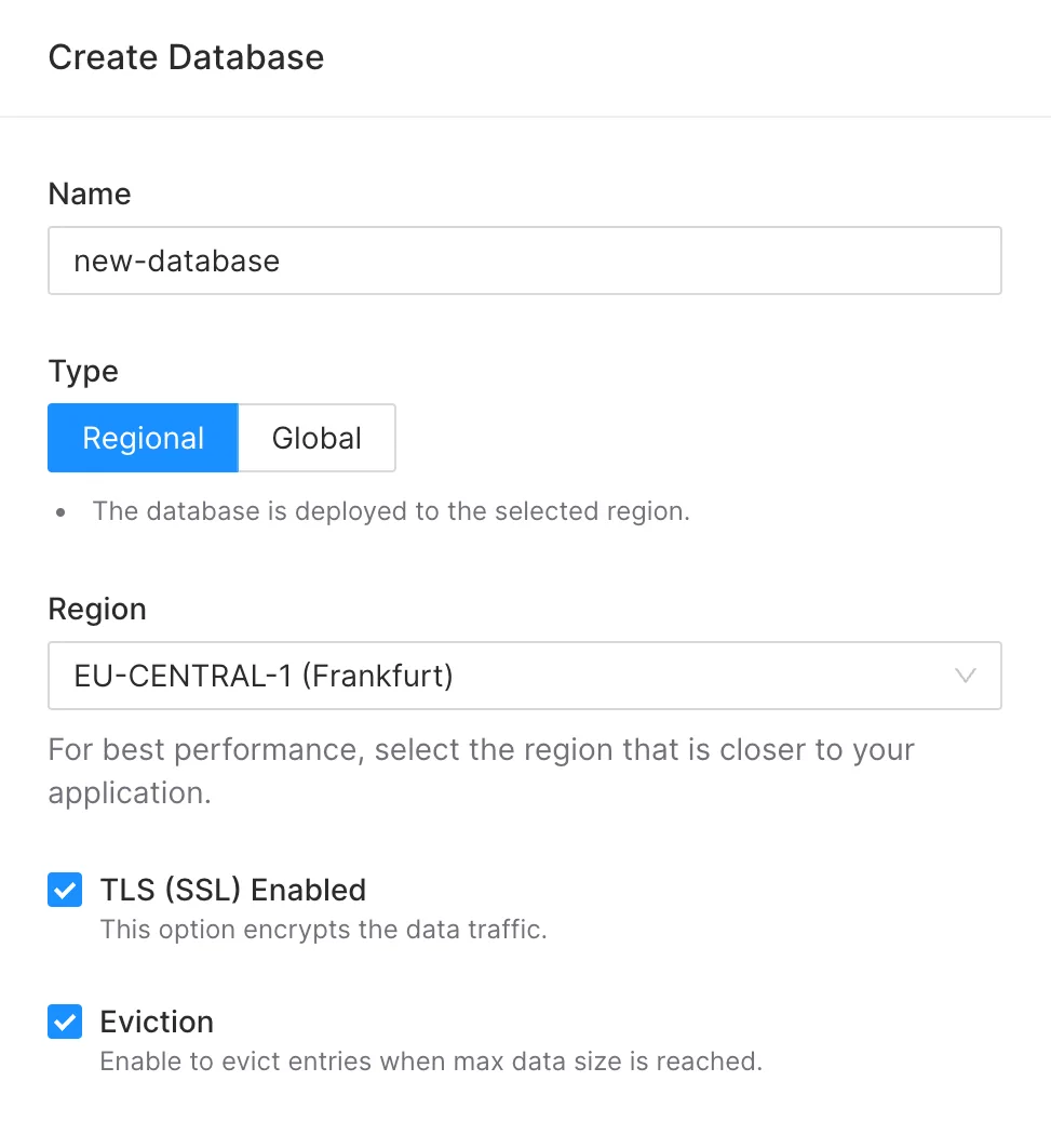 Enable eviction when creating a Redis database