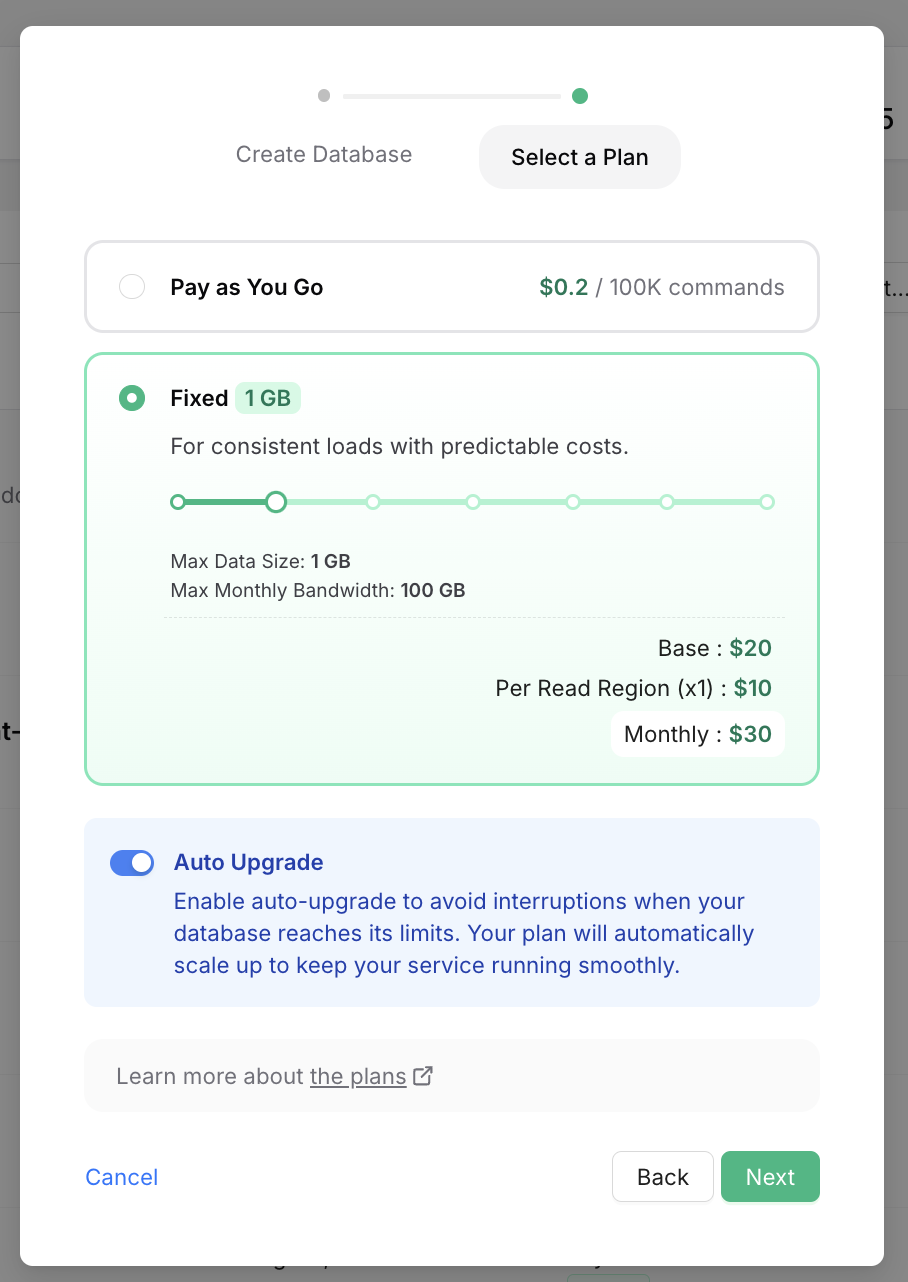 Enable Auto Upgrade when creating a Redis database