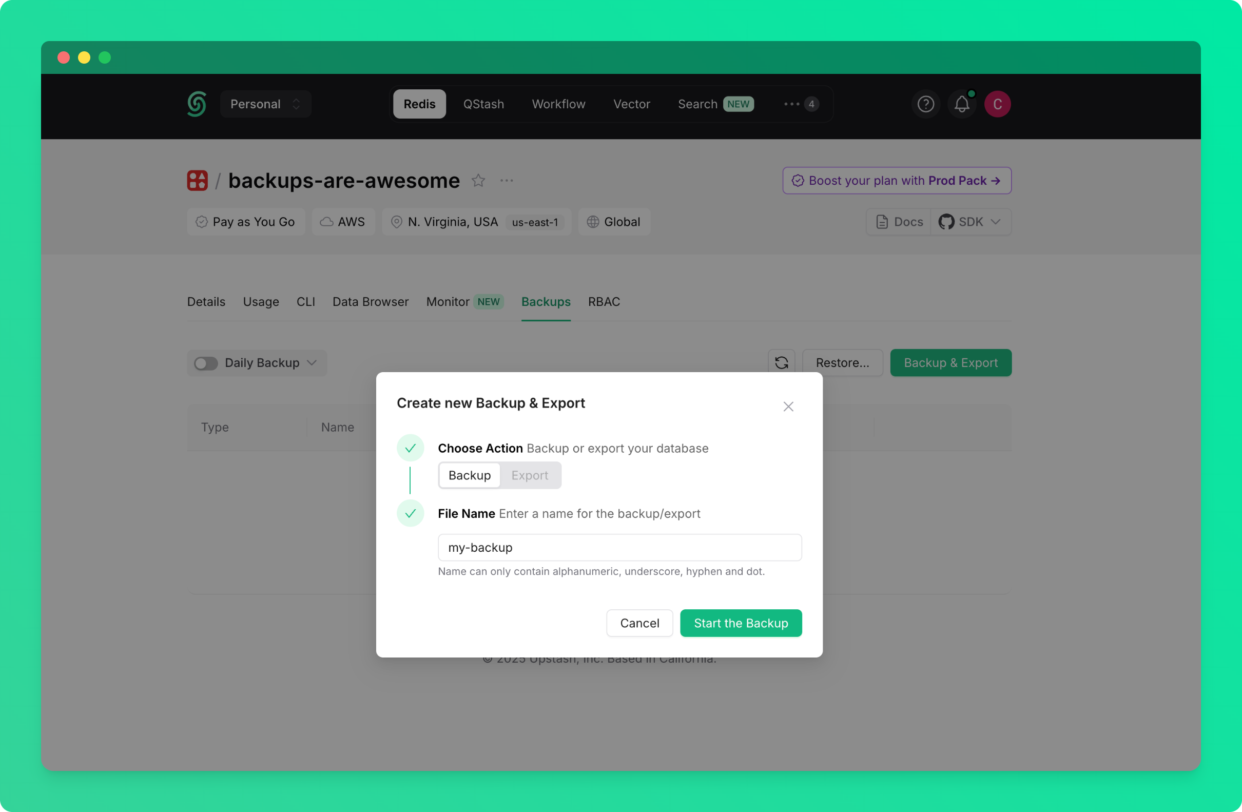 Export a Redis backup