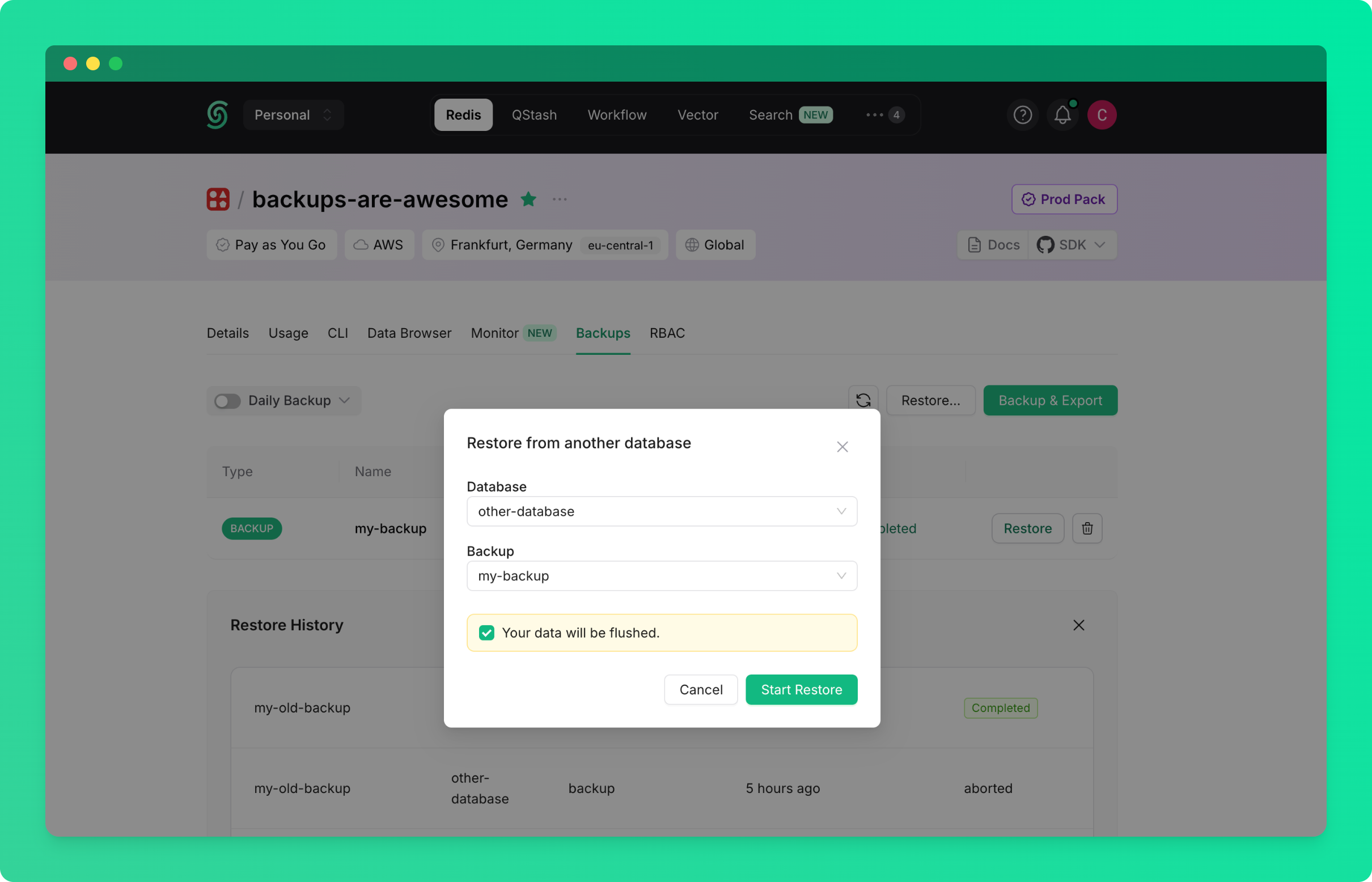 Confirm a Redis backup restore