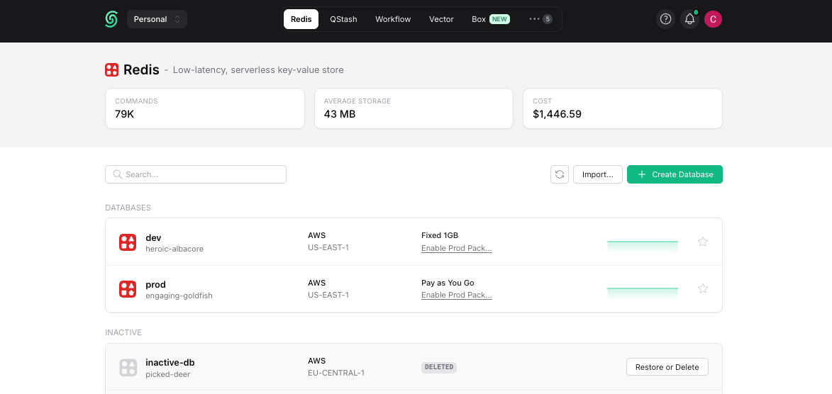 Select a Redis database to view its metrics